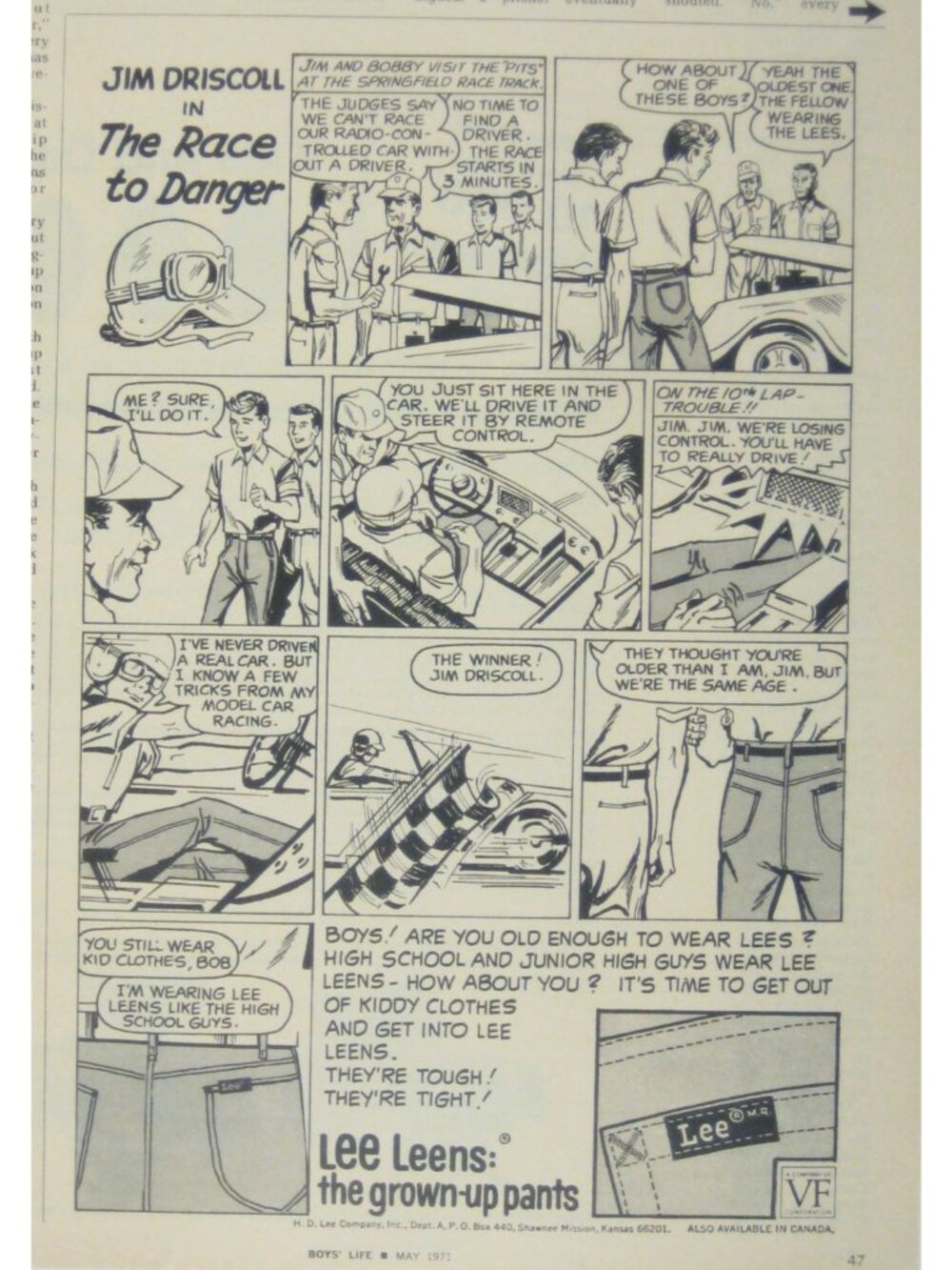 Jim Driscoll Race To Danger Vintage 1971 Lee Leens Print Advertising Comic Strip